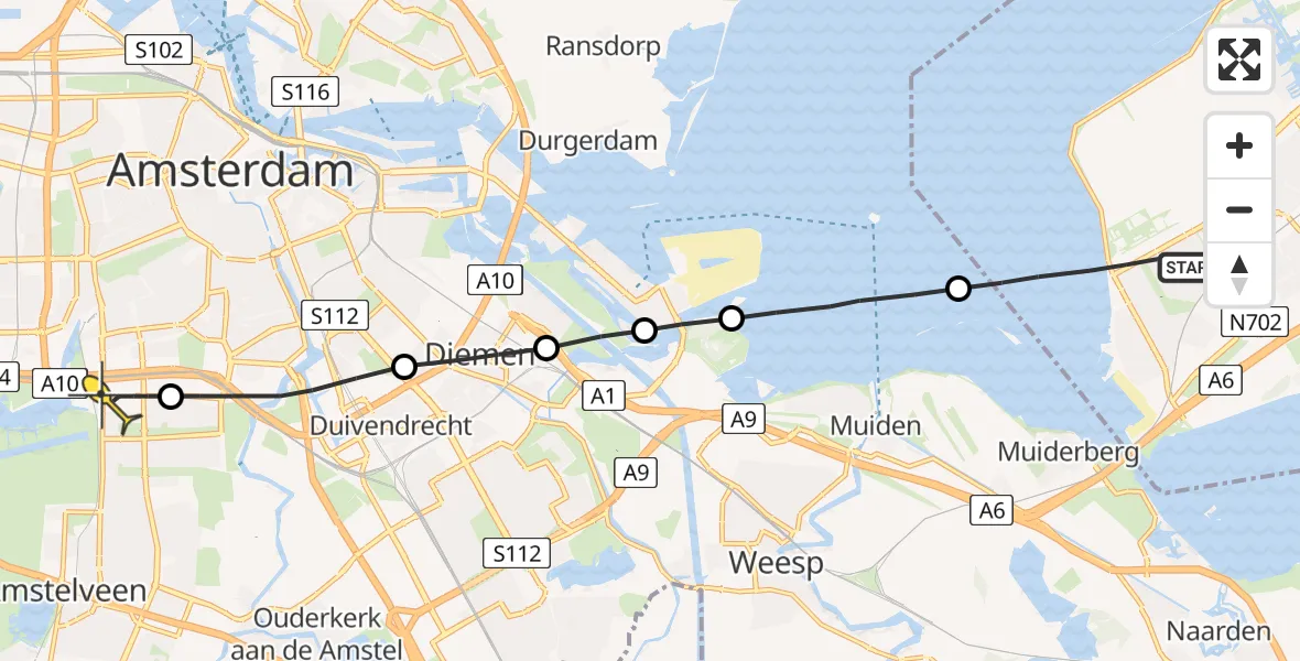 Routekaart van de vlucht: Lifeliner 1 naar VU Medisch Centrum Amsterdam