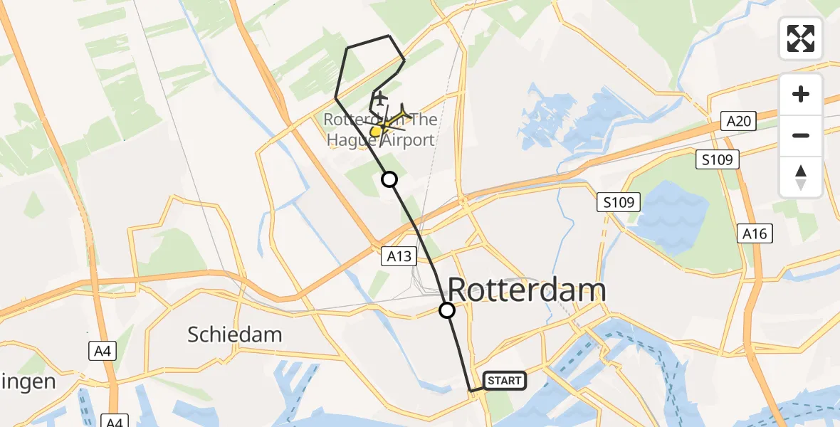 Routekaart van de vlucht: Lifeliner 2 naar Rotterdam The Hague Airport