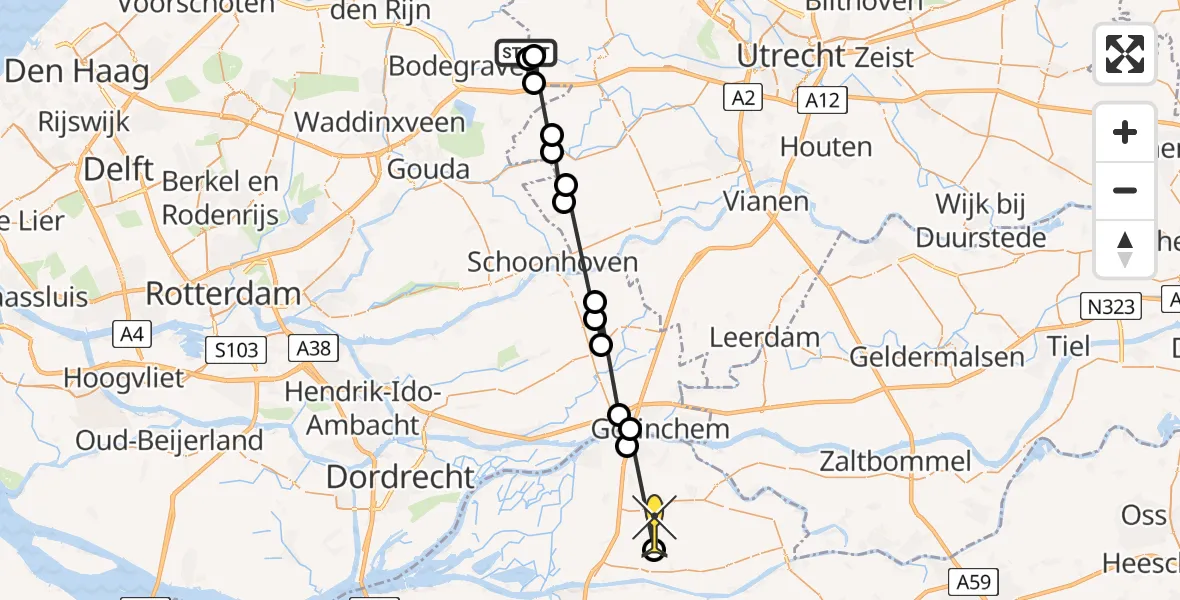 Routekaart van de vlucht: Politieheli naar Almkerk