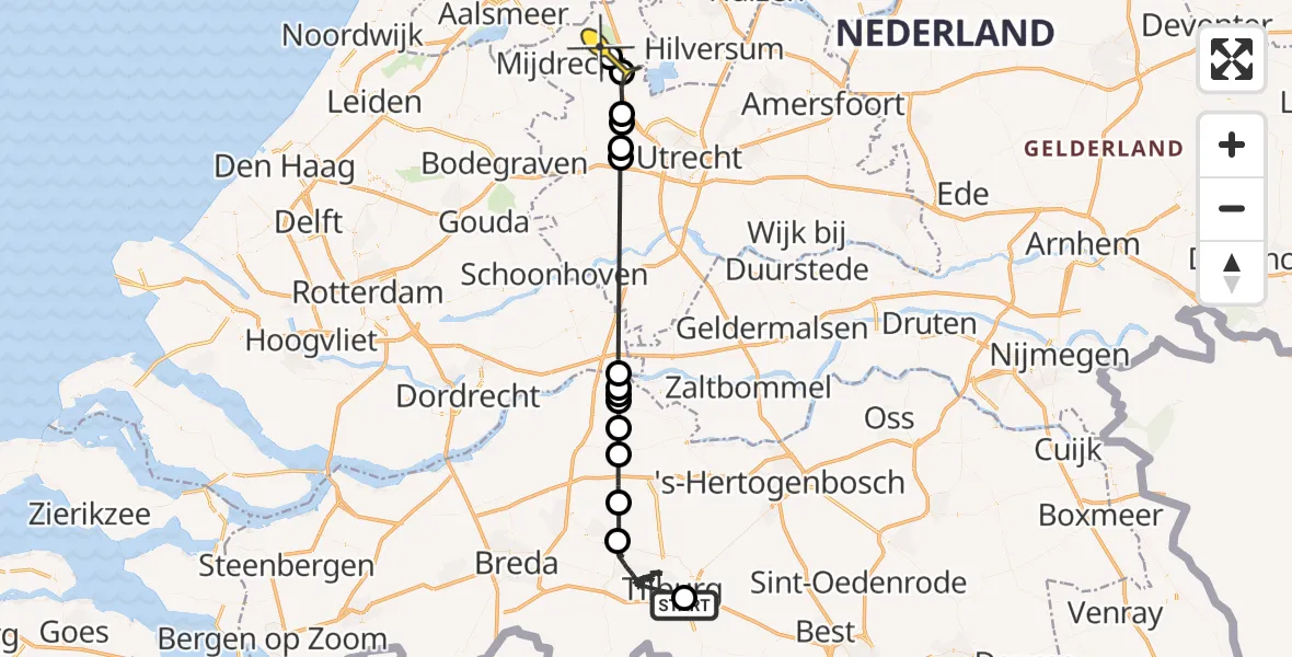 Routekaart van de vlucht: Politiehelikopter naar Vinkeveen