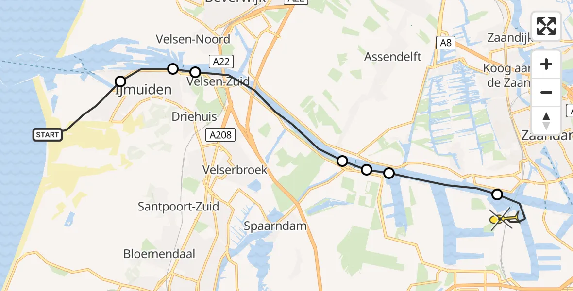 Routekaart van de vlucht: Lifeliner 1 naar Amsterdam Heliport