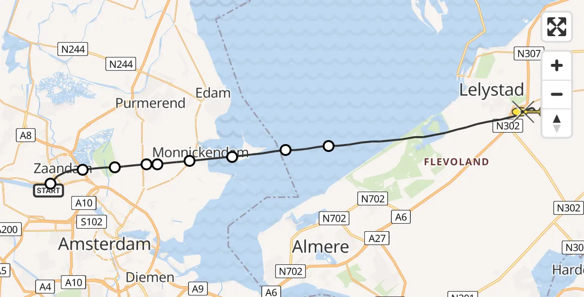 Routekaart van de vlucht: Lifeliner 1 naar Lelystad