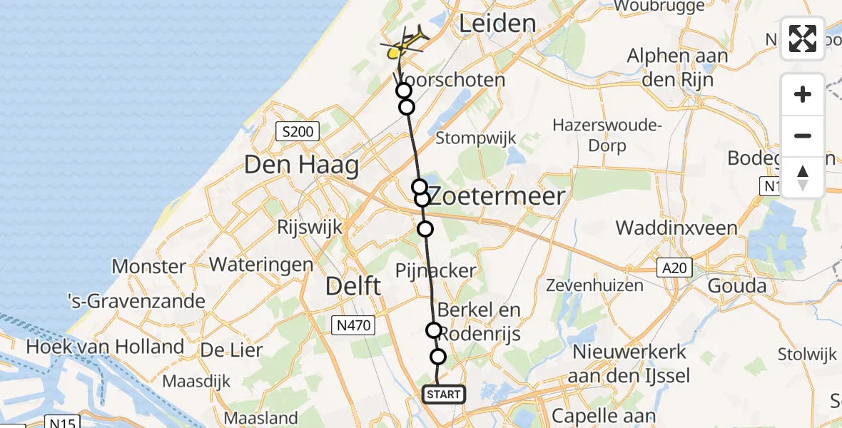 Routekaart van de vlucht: Lifeliner 2 naar Wassenaar