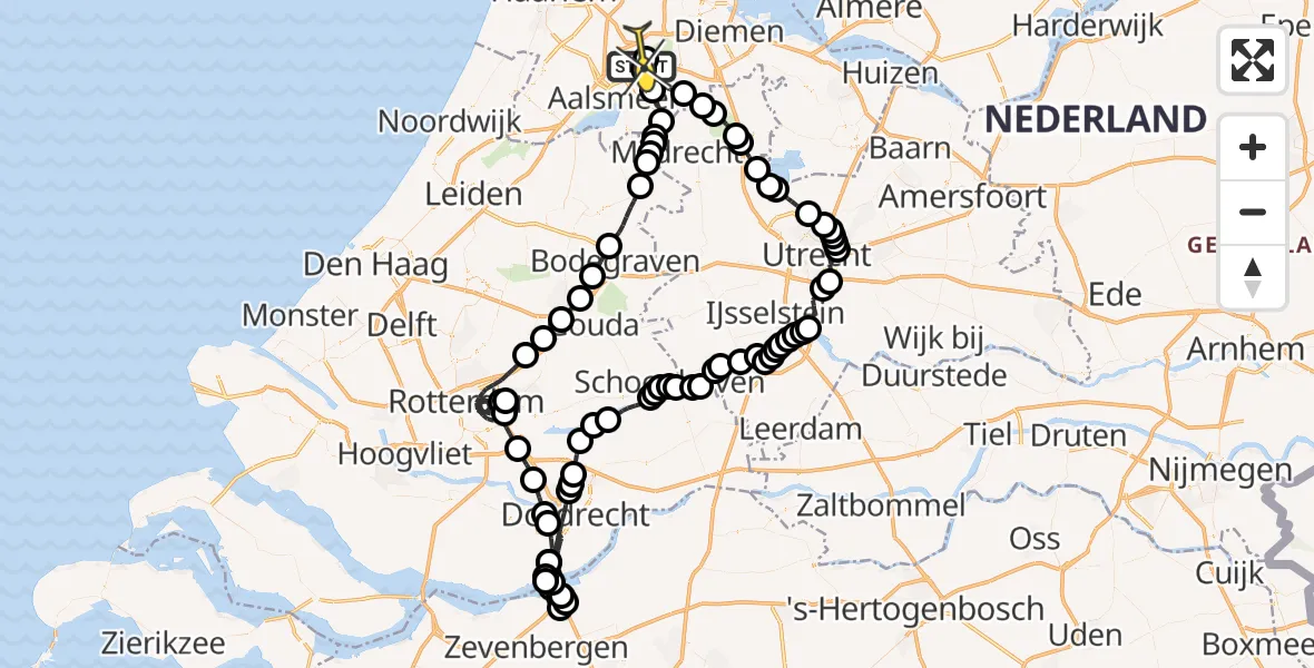 Routekaart van de vlucht: Politieheli naar Schiphol