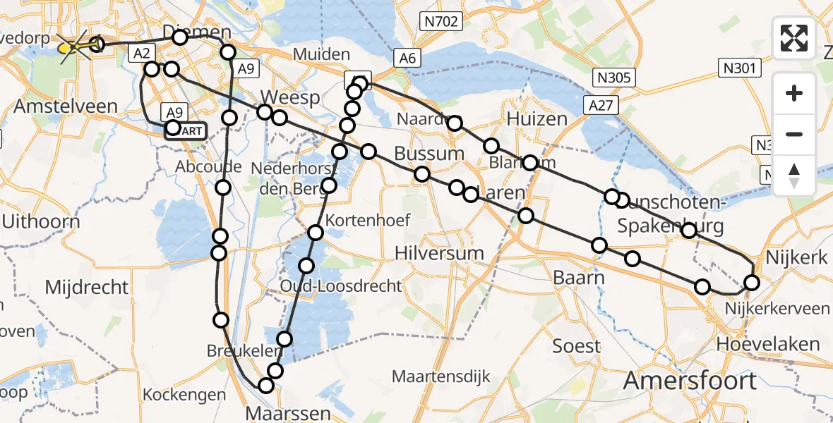 Routekaart van de vlucht: Lifeliner 1 naar VU Medisch Centrum Amsterdam