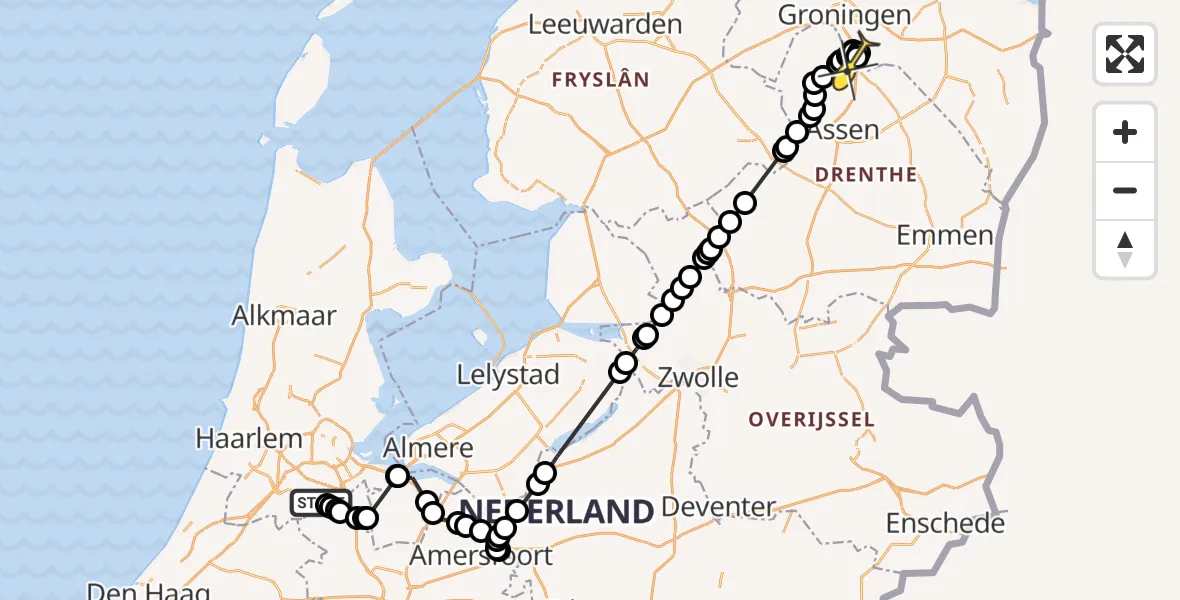 Routekaart van de vlucht: Politieheli naar Groningen Airport Eelde