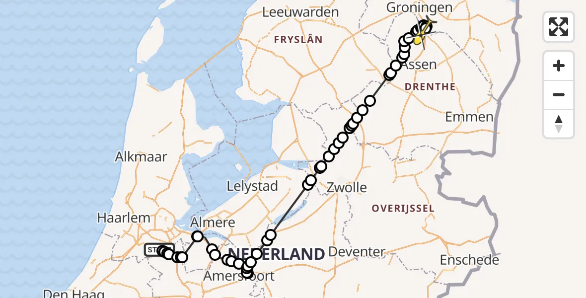 Routekaart van de vlucht: Politiehelikopter naar Groningen Airport Eelde