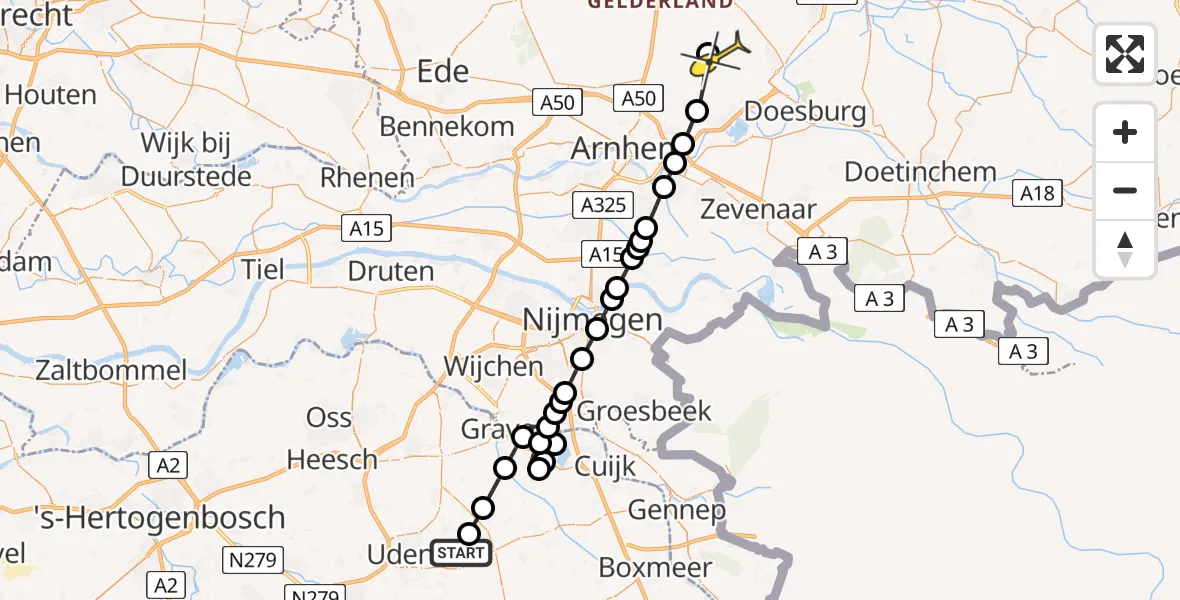 Routekaart van de vlucht: Lifeliner 3 naar Rheden