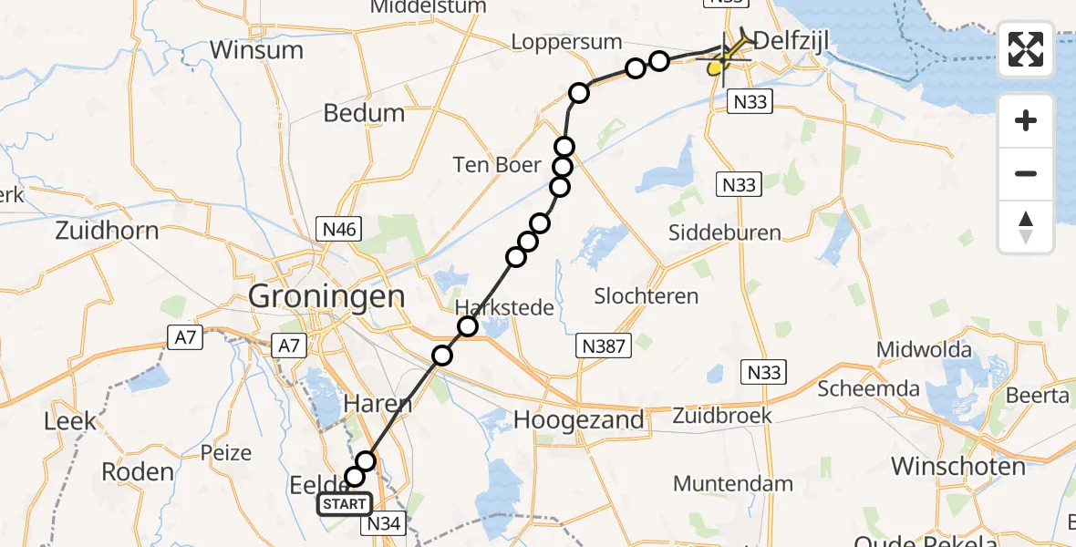 Routekaart van de vlucht: Lifeliner 4 naar Appingedam