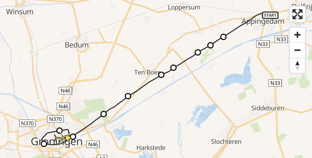 Routekaart van de vlucht: Lifeliner 4 naar Universitair Medisch Centrum Groningen