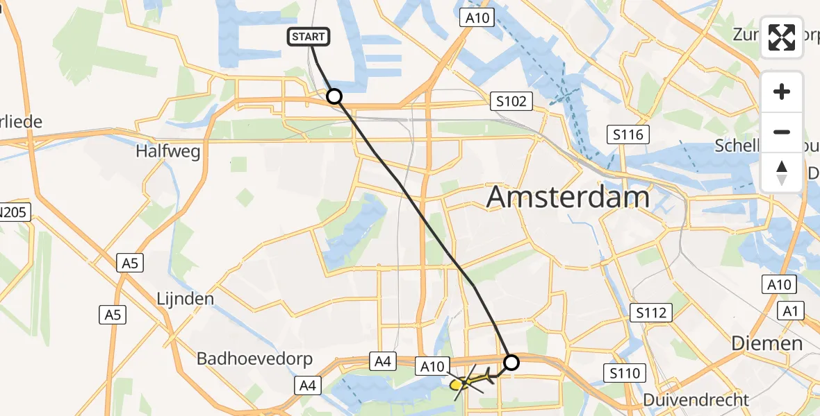 Routekaart van de vlucht: Lifeliner 1 naar VU Medisch Centrum Amsterdam