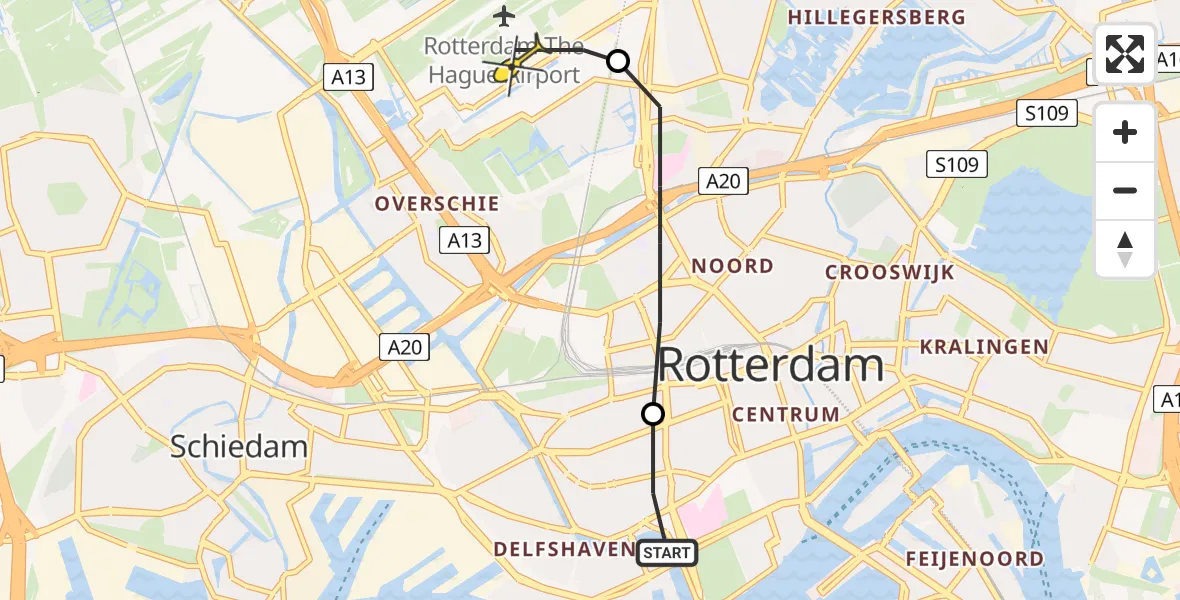 Routekaart van de vlucht: Lifeliner 2 naar Rotterdam The Hague Airport