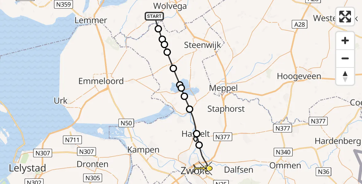 Routekaart van de vlucht: Lifeliner 4 naar Zwolle