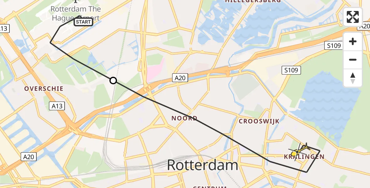 Routekaart van de vlucht: Lifeliner 2 naar Rotterdam