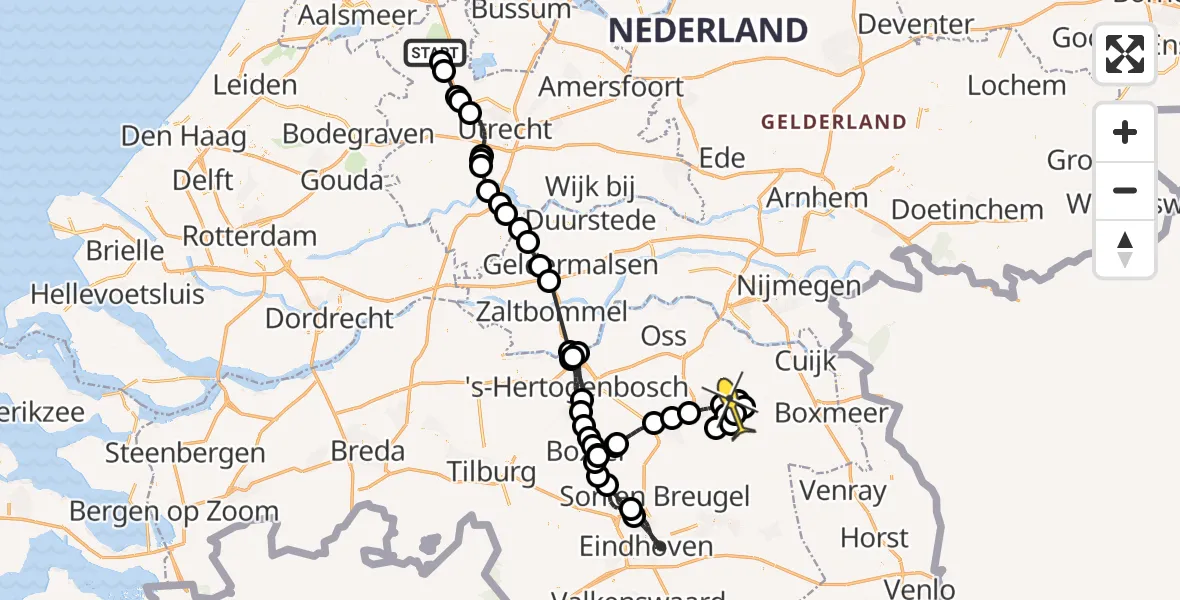 Routekaart van de vlucht: Politieheli naar Vliegbasis Volkel