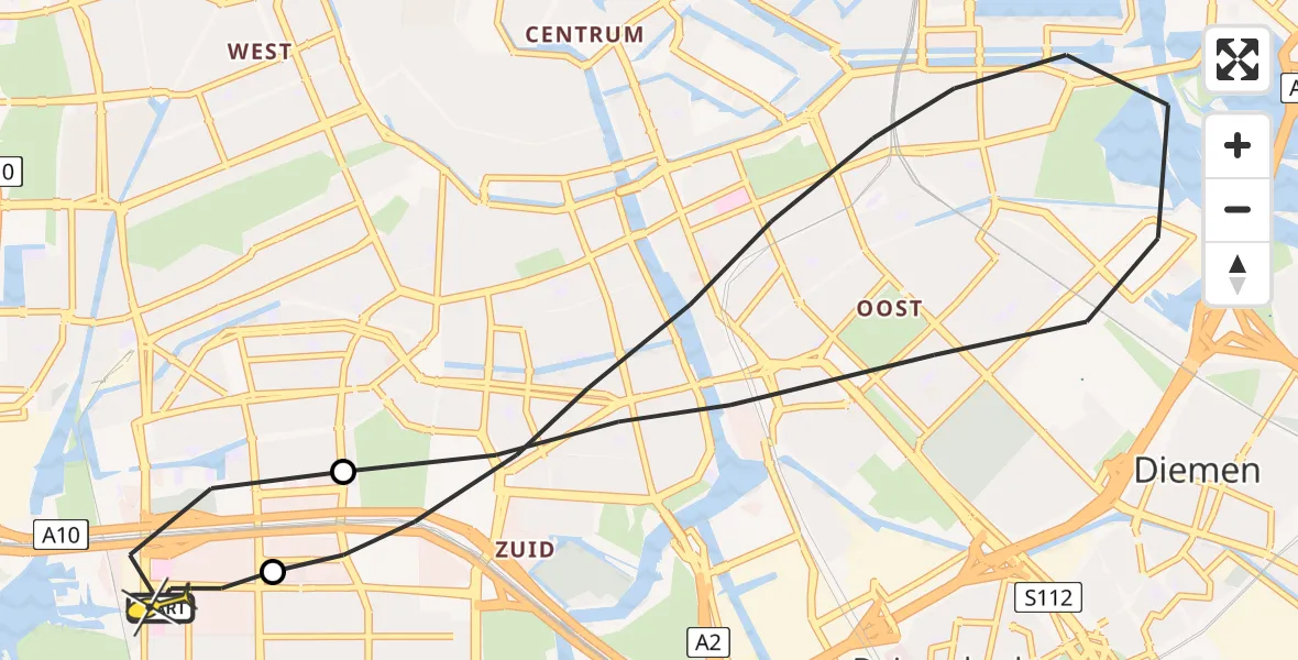 Routekaart van de vlucht: Lifeliner 1 naar VU Medisch Centrum Amsterdam