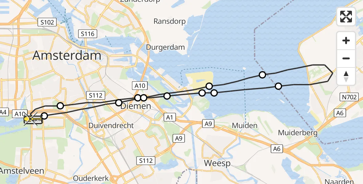 Routekaart van de vlucht: Lifeliner 1 naar VU Medisch Centrum Amsterdam