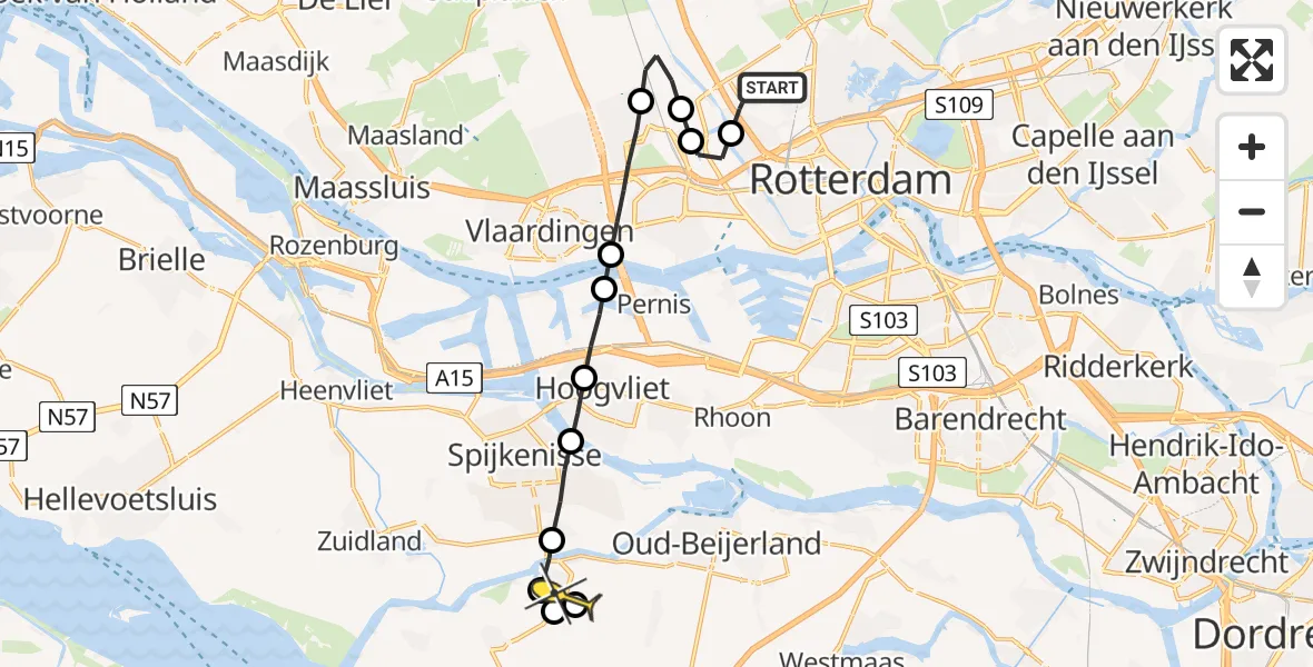 Routekaart van de vlucht: Lifeliner 2 naar Nieuw-Beijerland