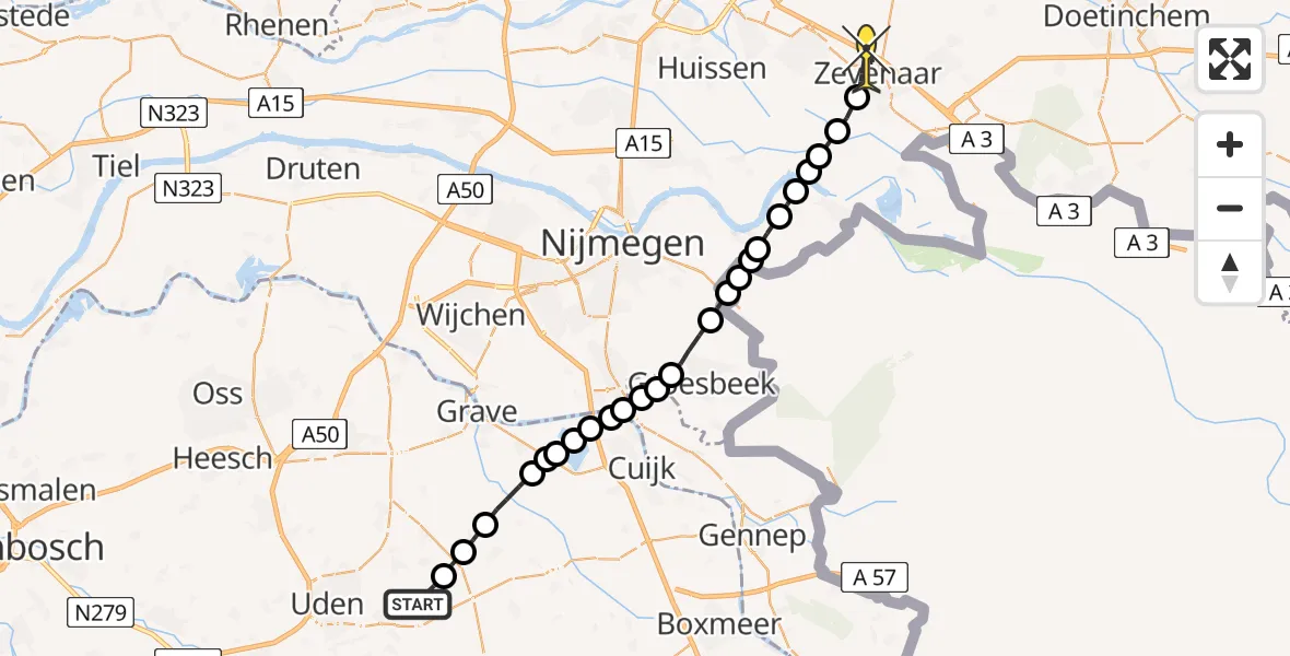 Routekaart van de vlucht: Lifeliner 3 naar Zevenaar