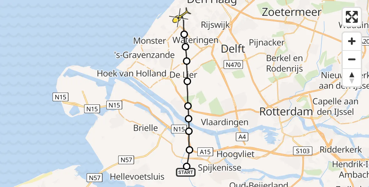 Routekaart van de vlucht: Lifeliner 2 naar Den Haag