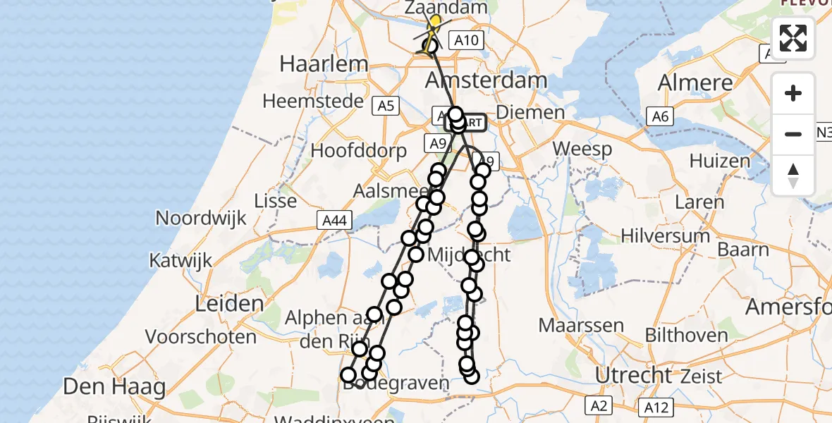 Routekaart van de vlucht: Lifeliner 1 naar Amsterdam Heliport