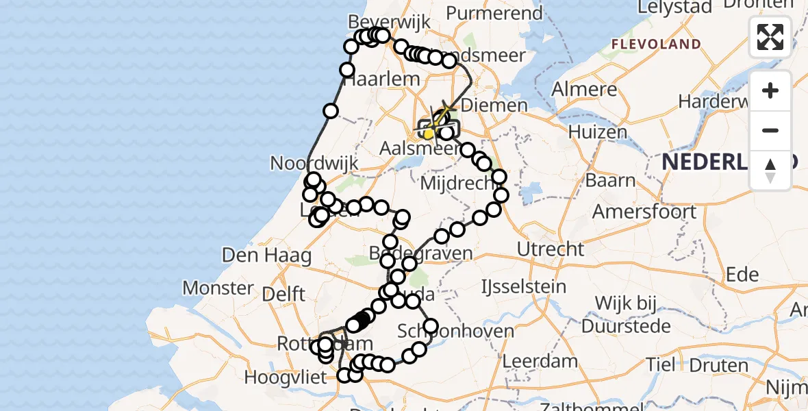 Routekaart van de vlucht: Politieheli naar Schiphol