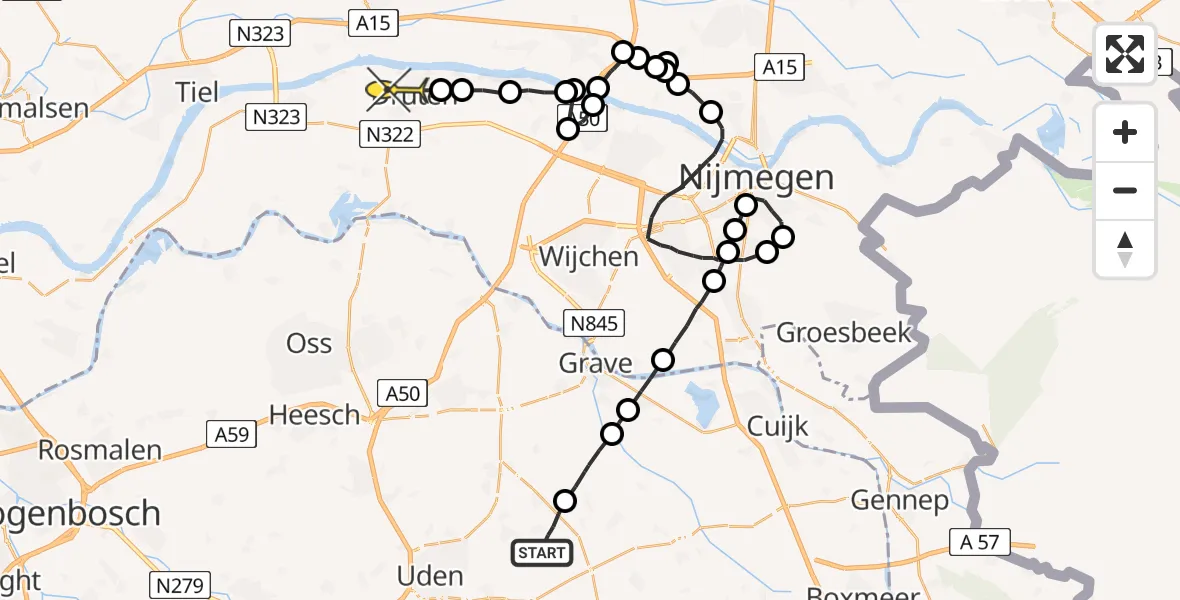 Routekaart van de vlucht: Politieheli naar Druten