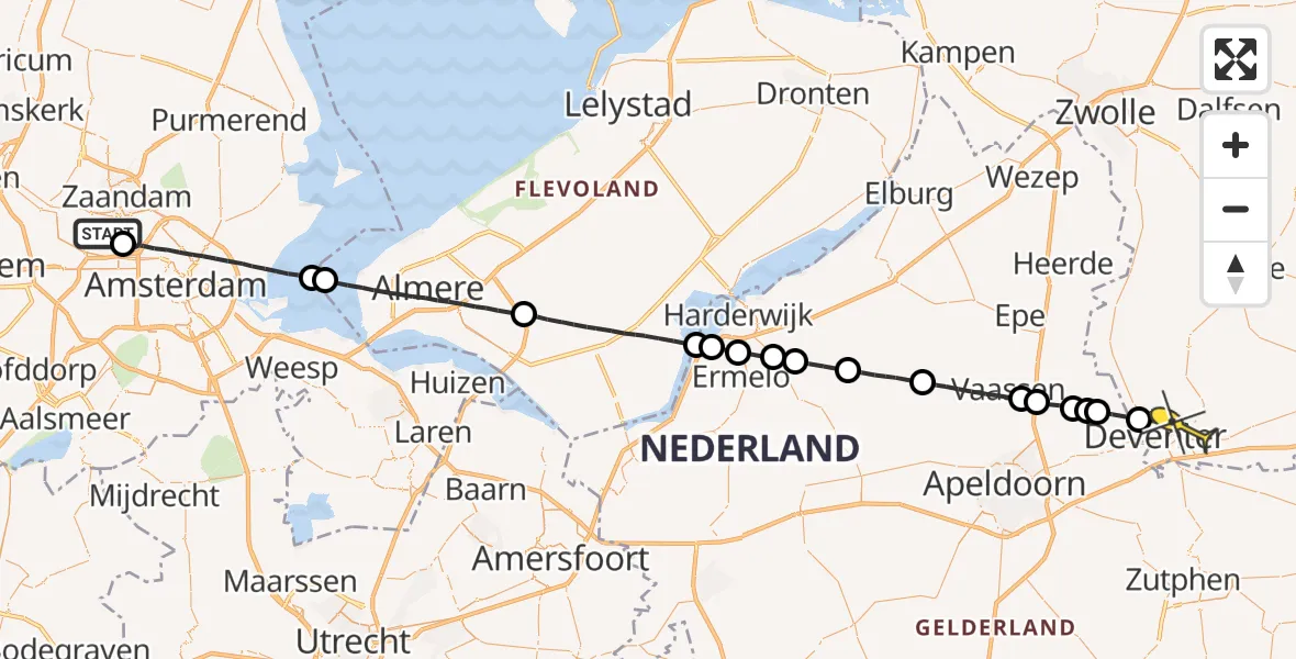 Routekaart van de vlucht: Lifeliner 1 naar Deventer