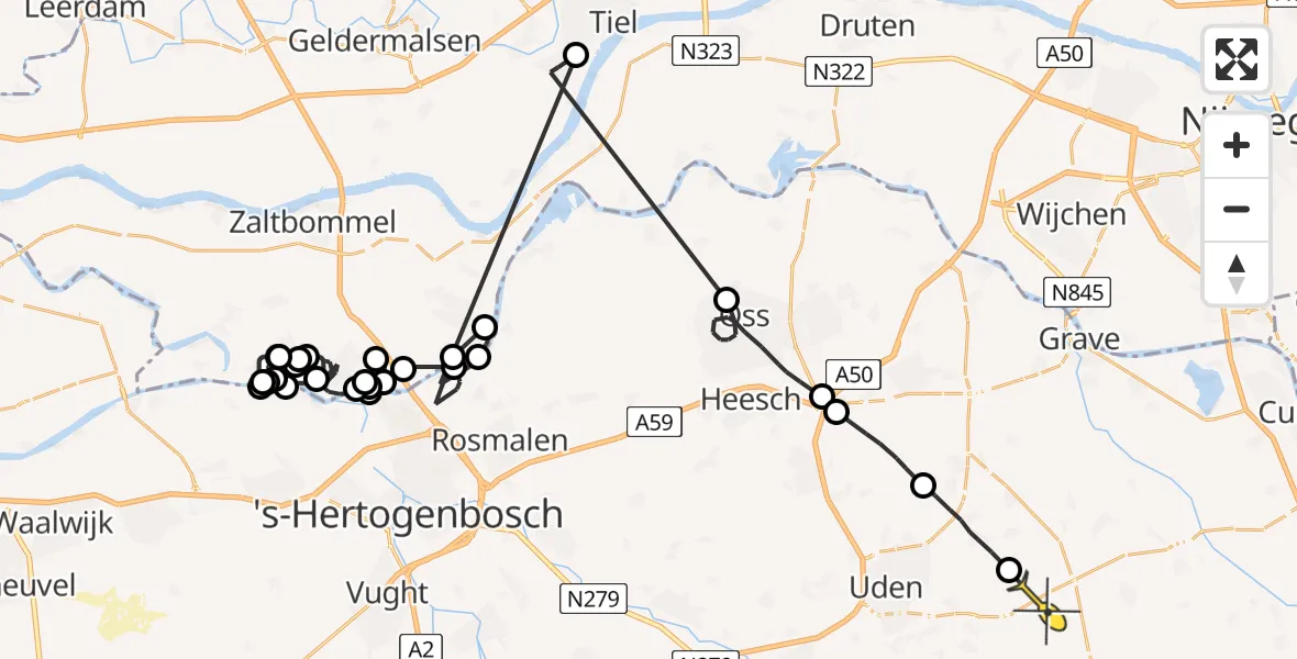 Routekaart van de vlucht: Politieheli naar Volkel