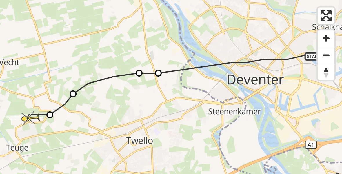 Routekaart van de vlucht: Lifeliner 1 naar Vliegveld Teuge