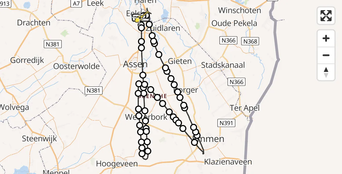 Routekaart van de vlucht: Lifeliner 4 naar Groningen Airport Eelde