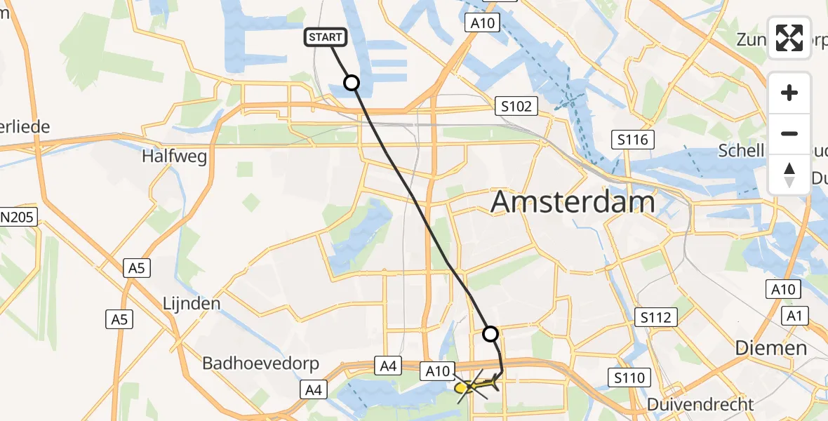 Routekaart van de vlucht: Lifeliner 1 naar VU Medisch Centrum Amsterdam