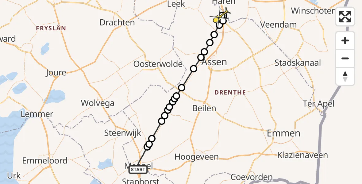 Routekaart van de vlucht: Lifeliner 4 naar Groningen Airport Eelde