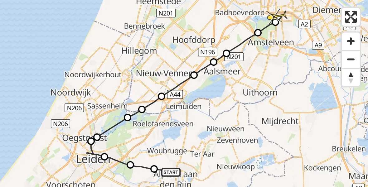 Routekaart van de vlucht: Lifeliner 1 naar VU Medisch Centrum Amsterdam