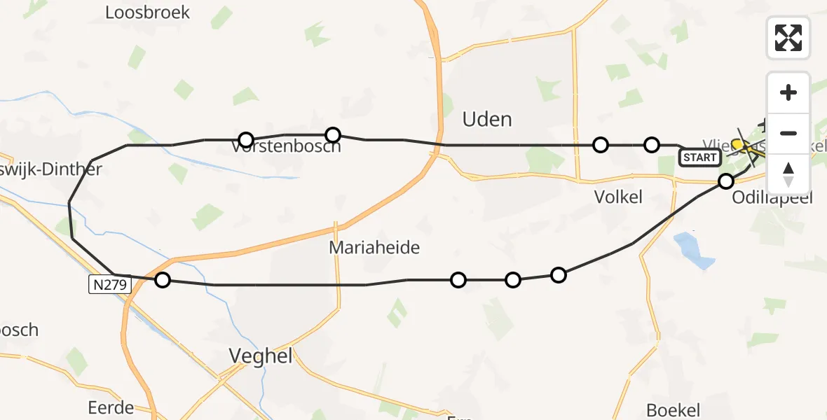 Routekaart van de vlucht: Lifeliner 3 naar Vliegbasis Volkel