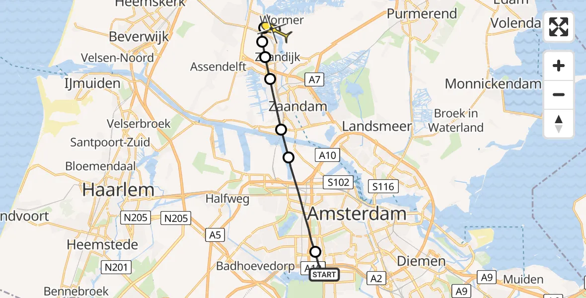 Routekaart van de vlucht: Lifeliner 1 naar Wormer