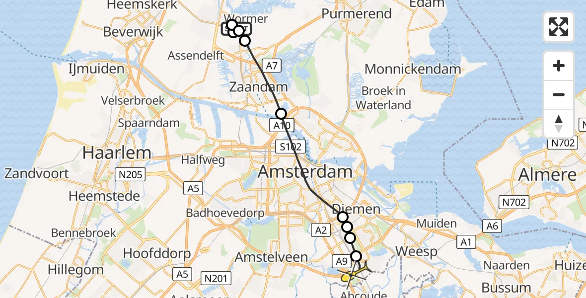 Routekaart van de vlucht: Lifeliner 1 naar Academisch Medisch Centrum (AMC)