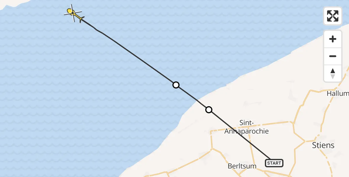 Routekaart van de vlucht: Ambulanceheli naar Oosterend