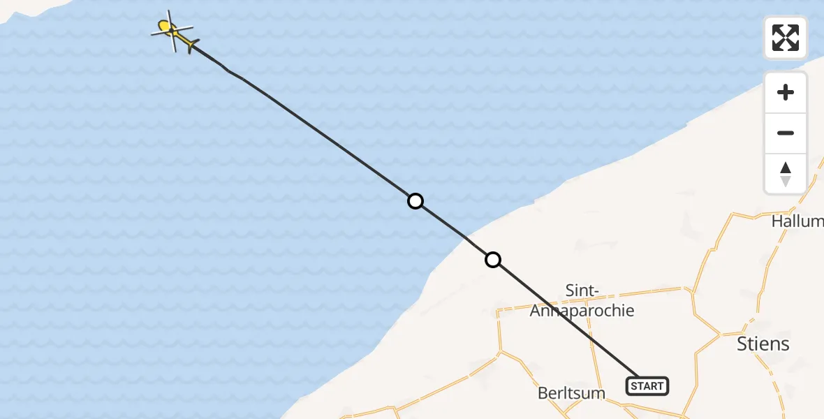 Routekaart van de vlucht: Ambulancehelikopter naar Oosterend