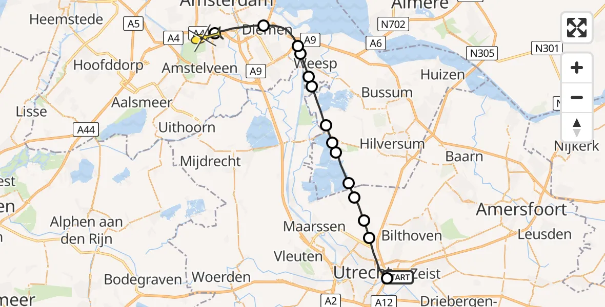 Routekaart van de vlucht: Lifeliner 1 naar VU Medisch Centrum Amsterdam