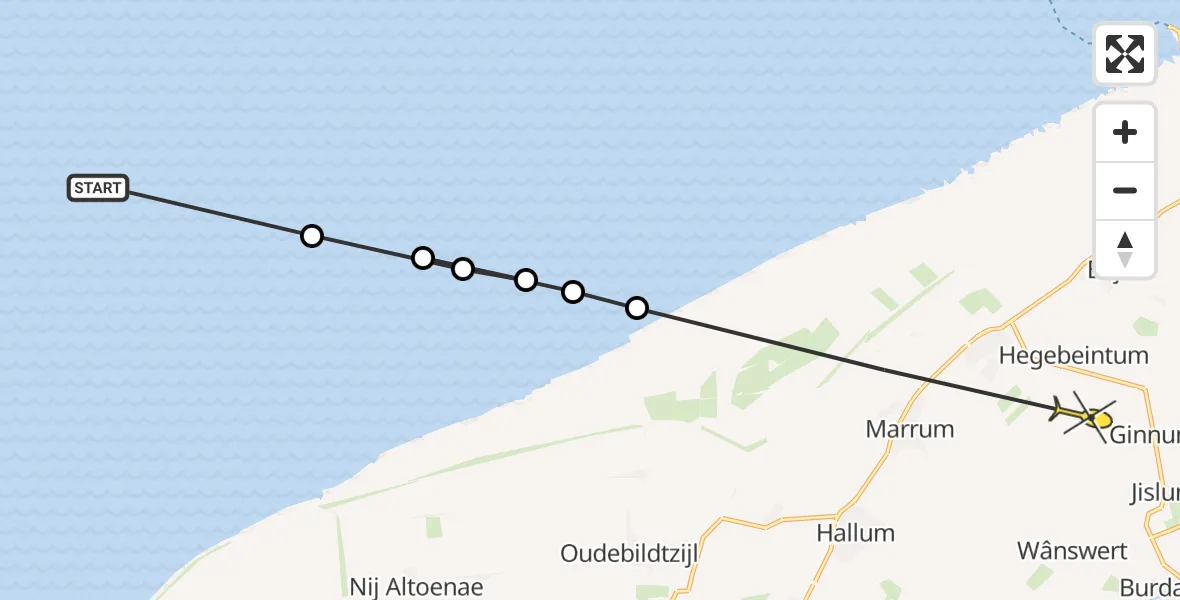 Routekaart van de vlucht: Ambulanceheli naar Hegebeintum