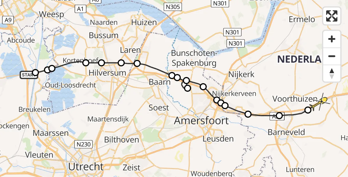 Routekaart van de vlucht: Politieheli naar Stroe