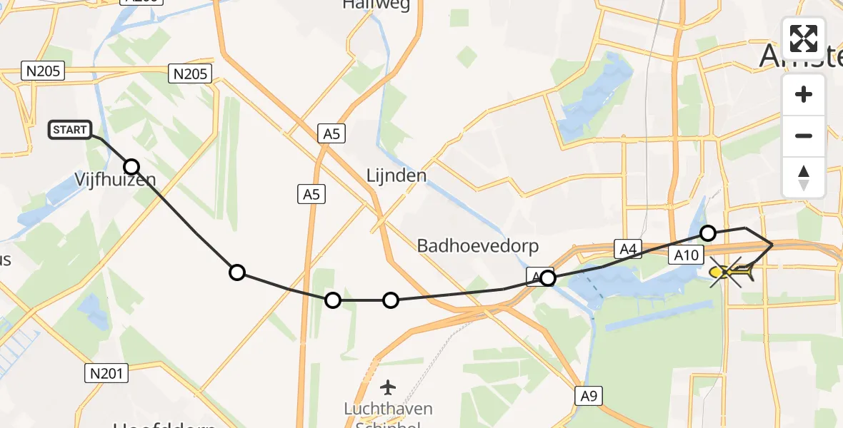 Routekaart van de vlucht: Lifeliner 1 naar VU Medisch Centrum Amsterdam