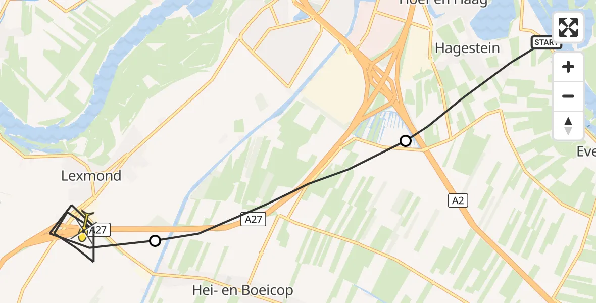 Routekaart van de vlucht: Politiehelikopter naar Lexmond