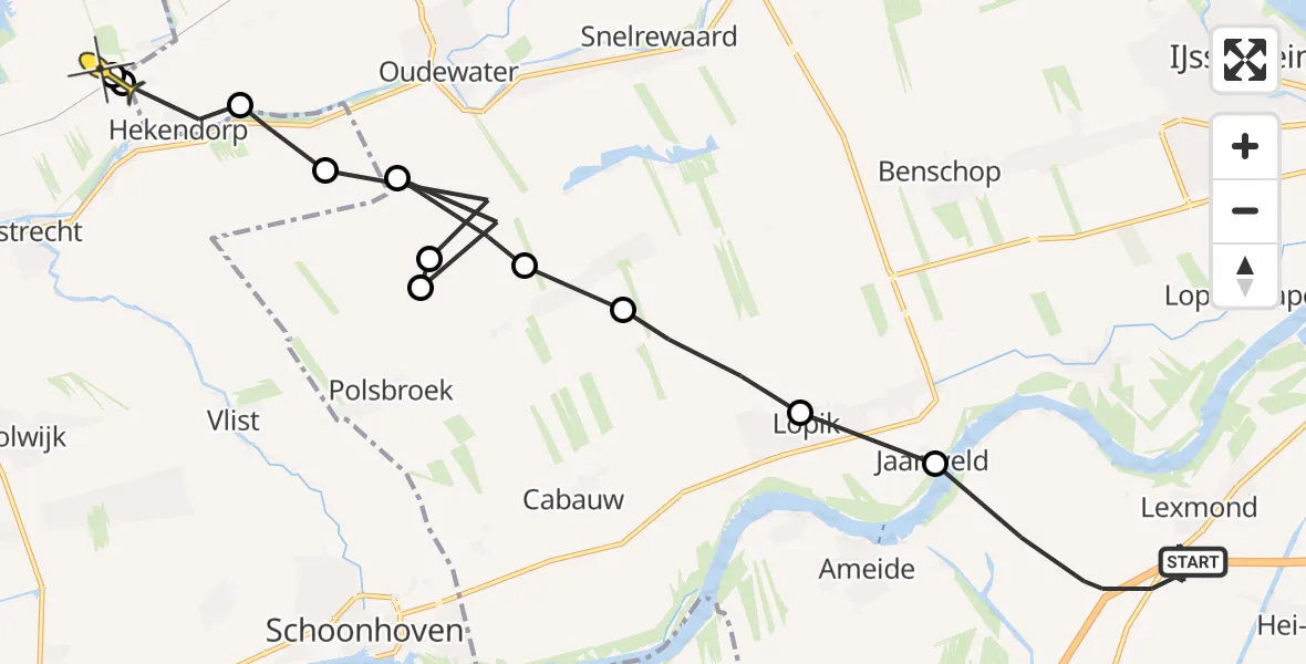 Routekaart van de vlucht: Politieheli naar Reeuwijk