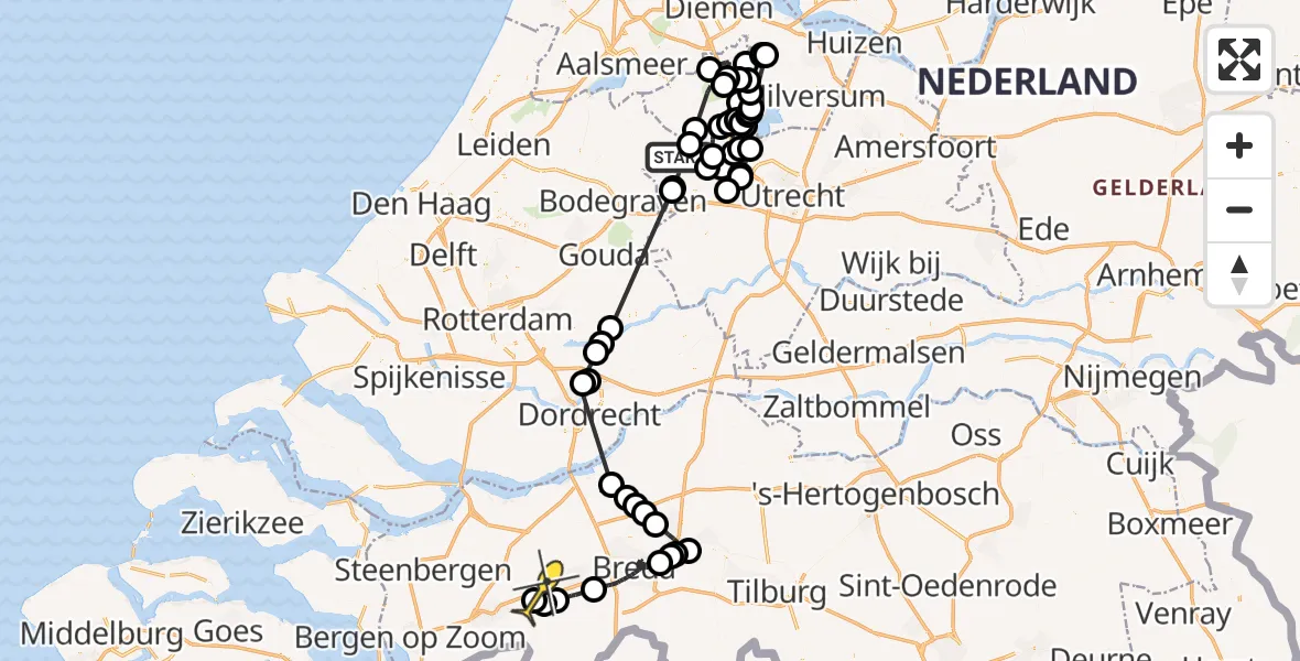 Routekaart van de vlucht: Politiehelikopter naar Breda International Airport