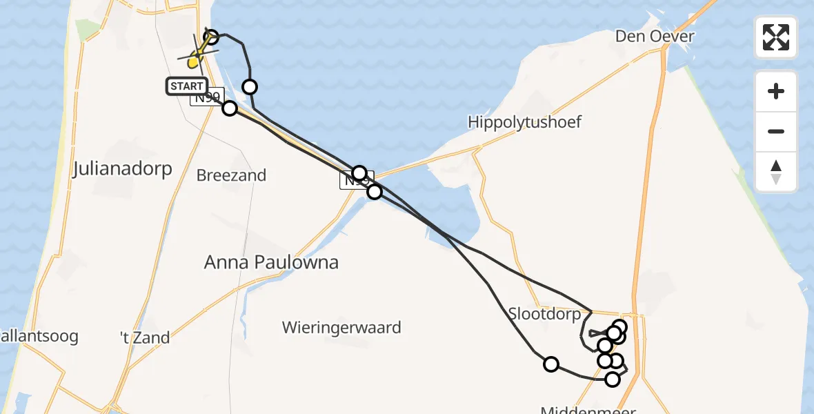 Routekaart van de vlucht: Politieheli naar Vliegveld De Kooy