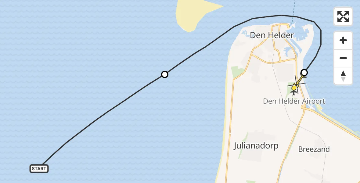 Vluchtroute Politiehelikopter van  naar Vliegveld De Kooy