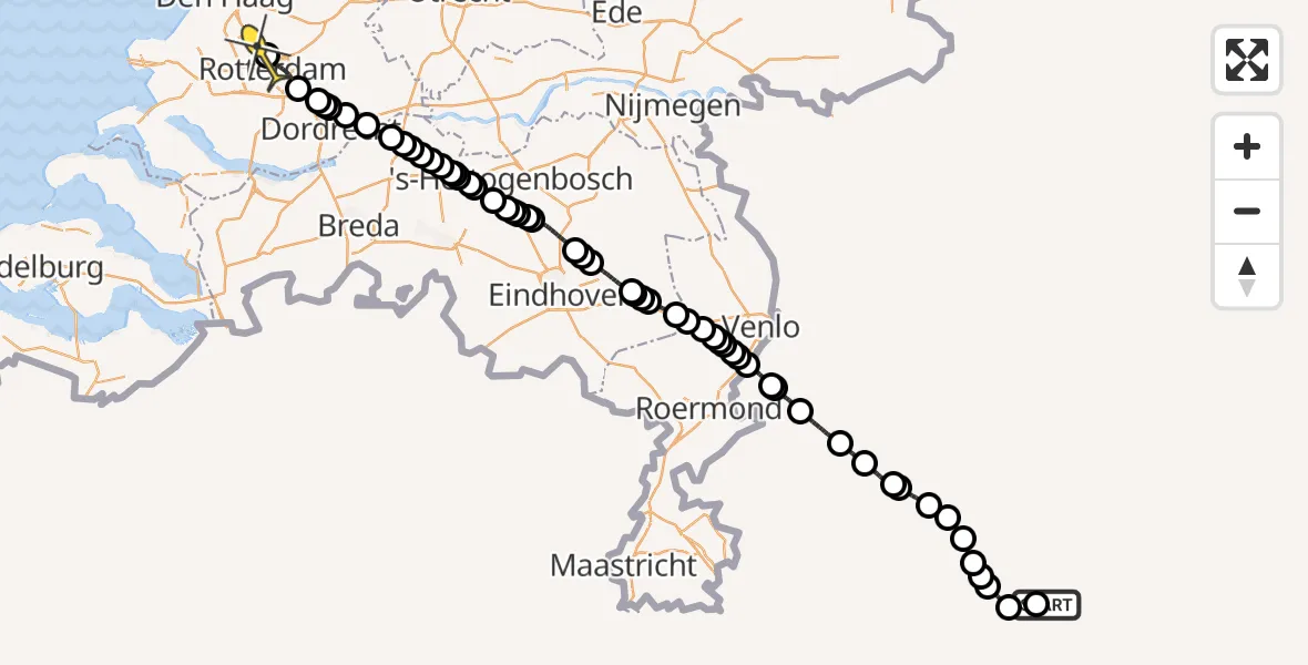 Routekaart van de vlucht: Traumaheli naar Rotterdam The Hague Airport