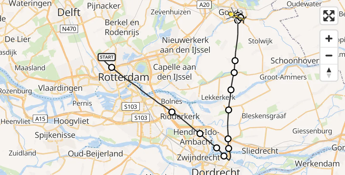 Routekaart van de vlucht: Lifeliner 2 naar Haastrecht